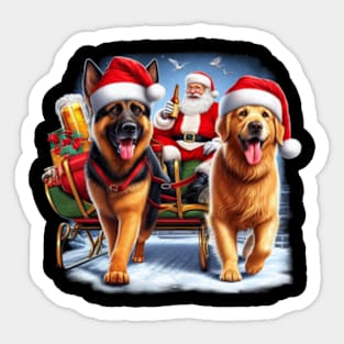 Santa with Dogs T-Shirt - Paws, Claus, and Holiday Cheer Sticker